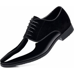 🆕Men's Black Tuxedo Lace-up Oxfords Plain or Cap Toe Leather Dress Shoes